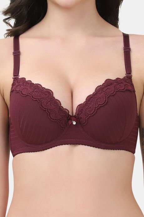 PrettyCat Underwire Lightly Padded T-shirt Bra With Sexy Trim Lace - Dark Brown — image 5